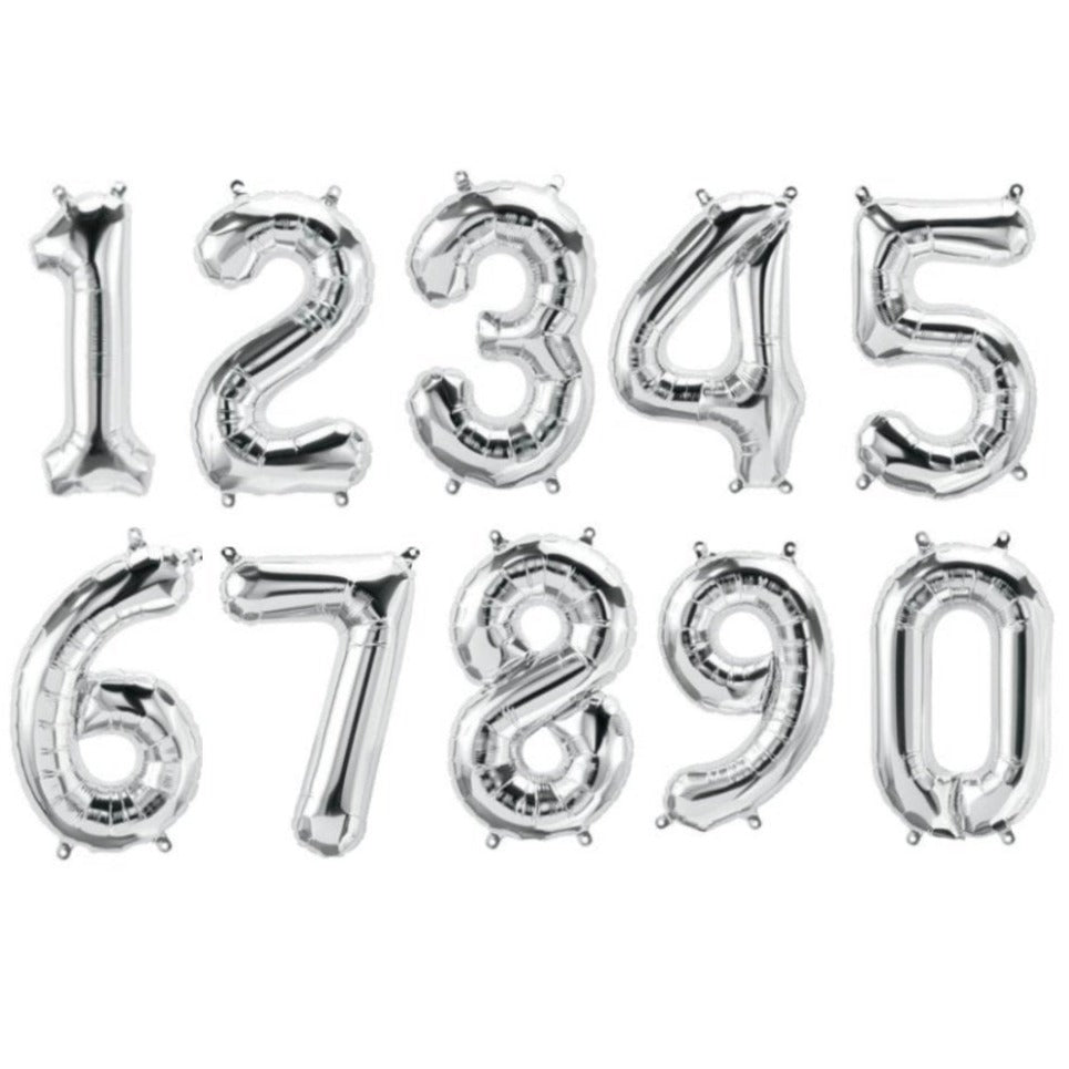 34" Silver Number Balloons - Stesha Party