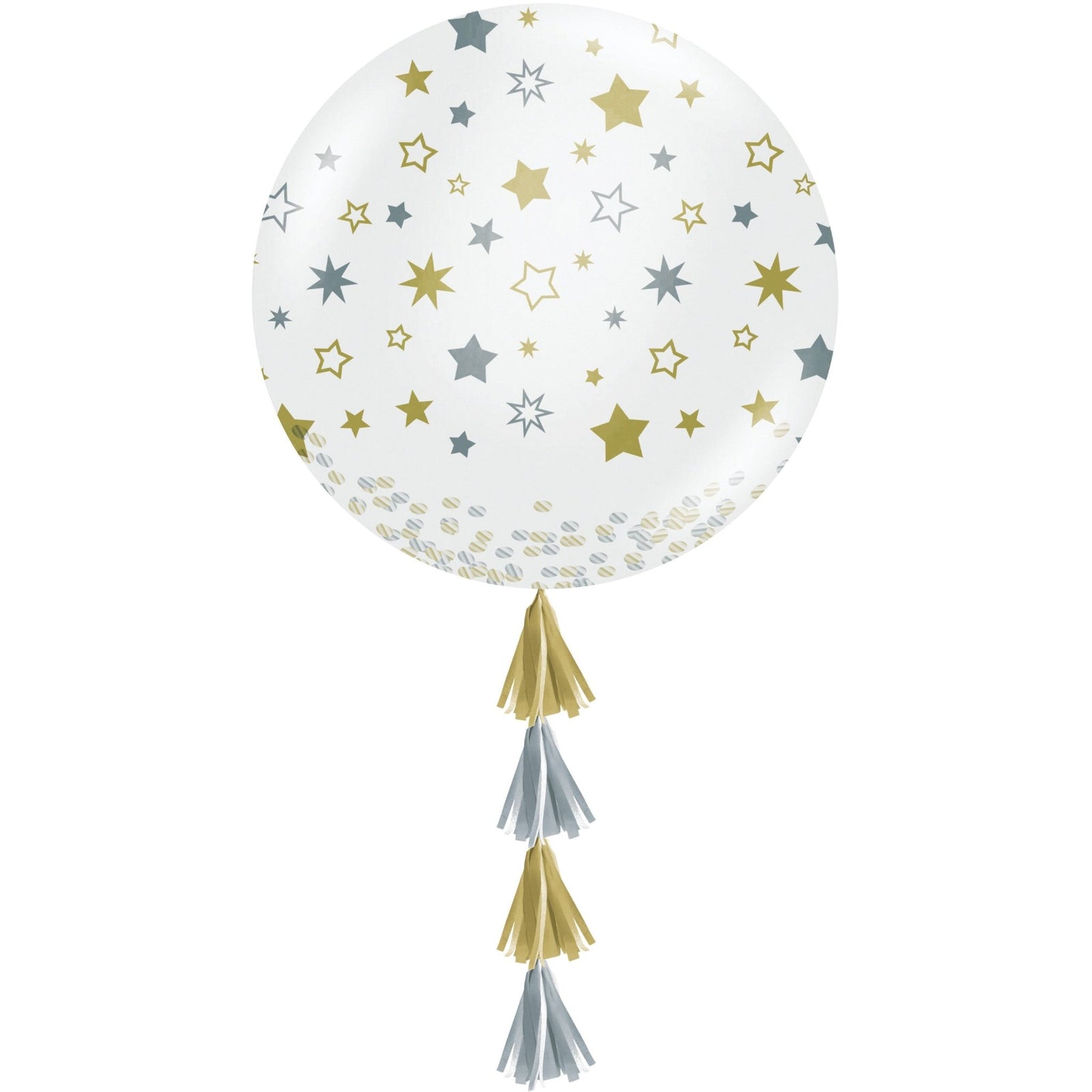 36" Gold & Silver Stars Latex Balloon with Tassels - Stesha Party