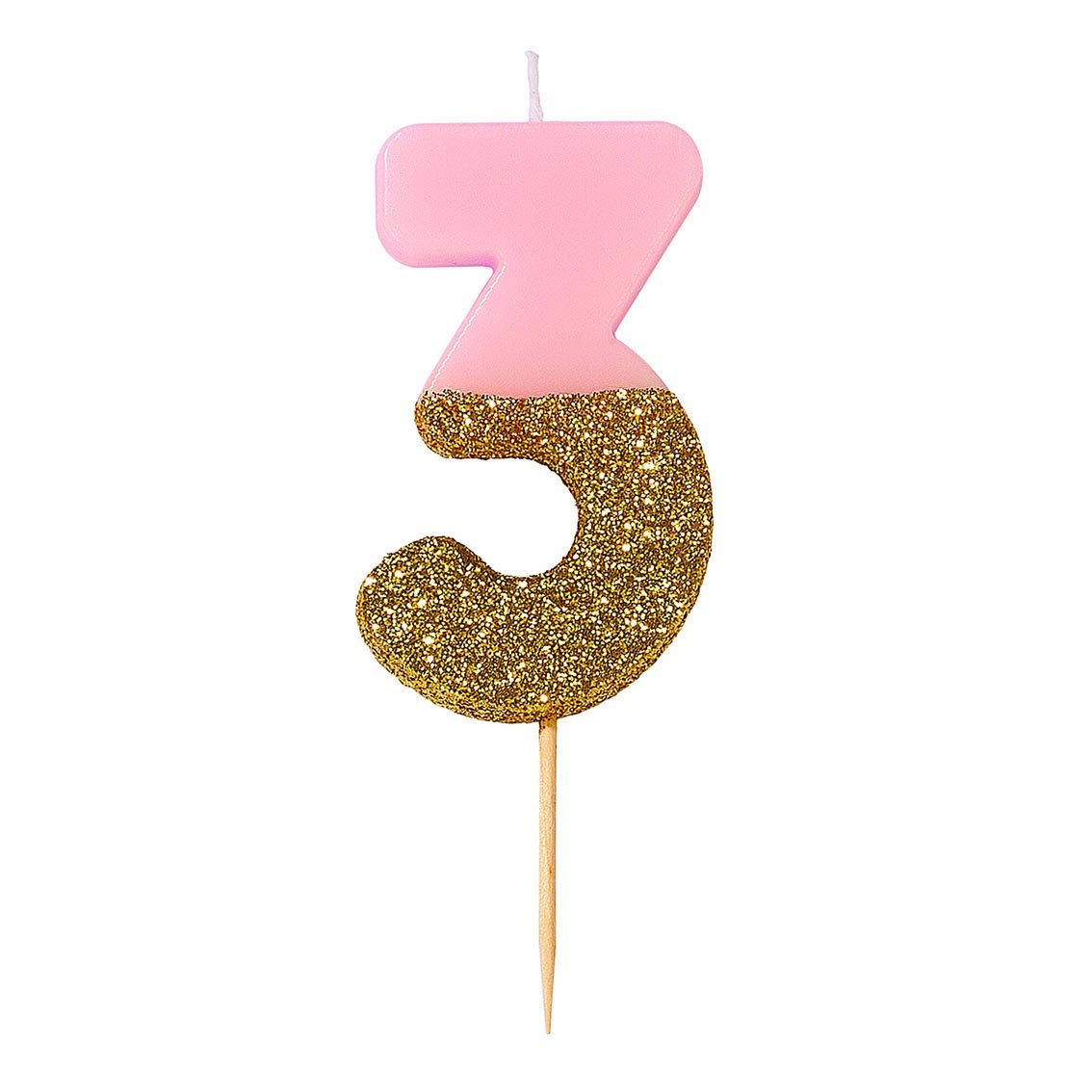 3rd Birthday Pink and Gold Glitter Candle - Stesha Party