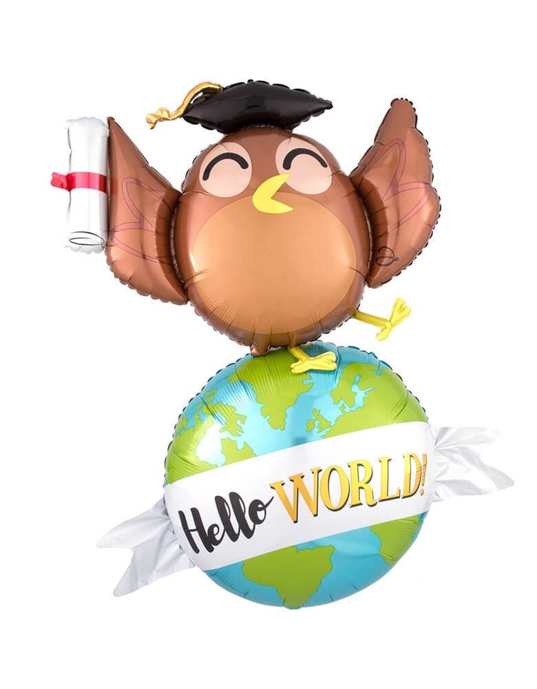 42&quot; Hello World Owl Graduation Balloon - Stesha Party