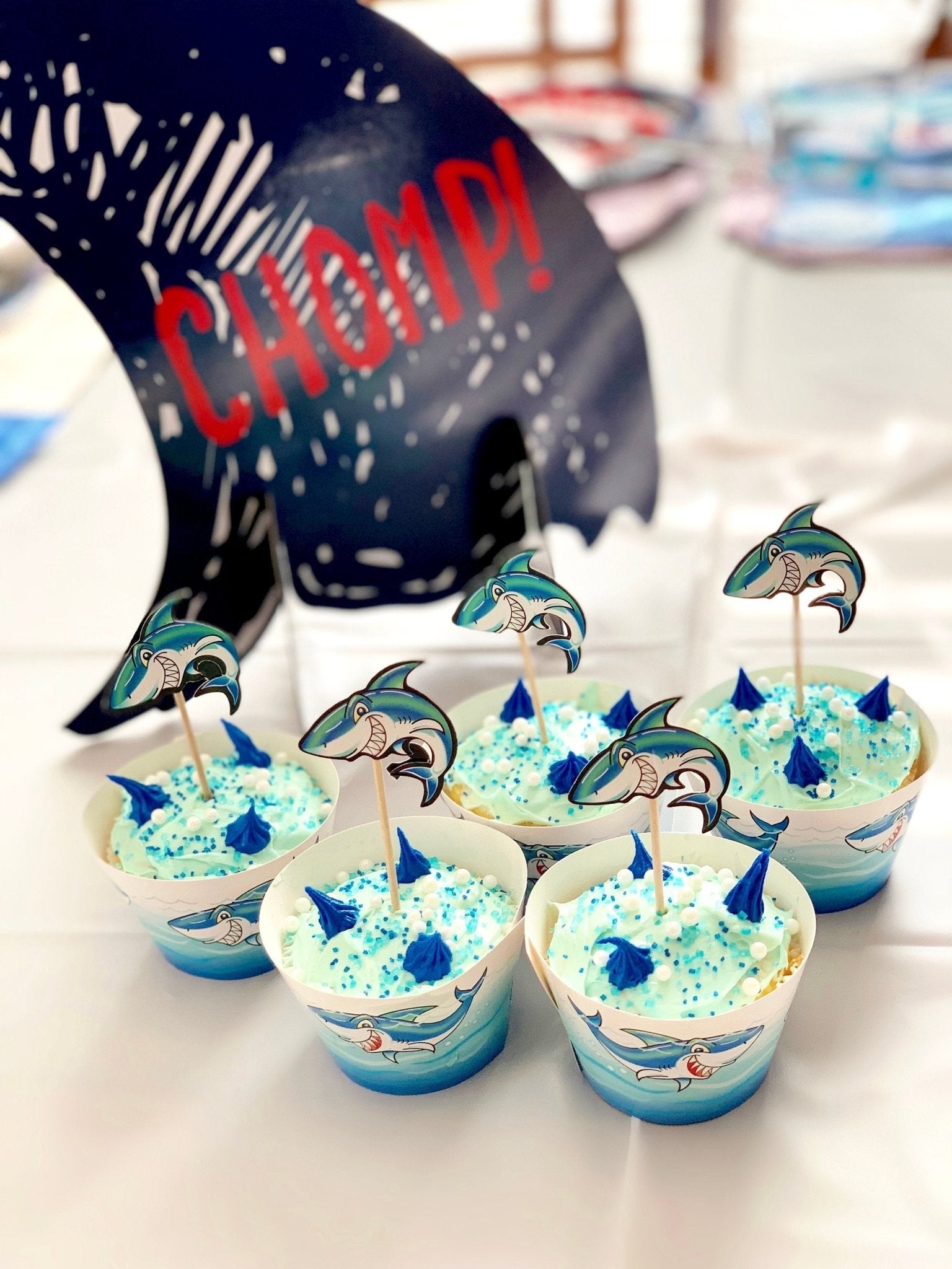 50 Shark Cupcake Picks with Wrappers - Stesha Party