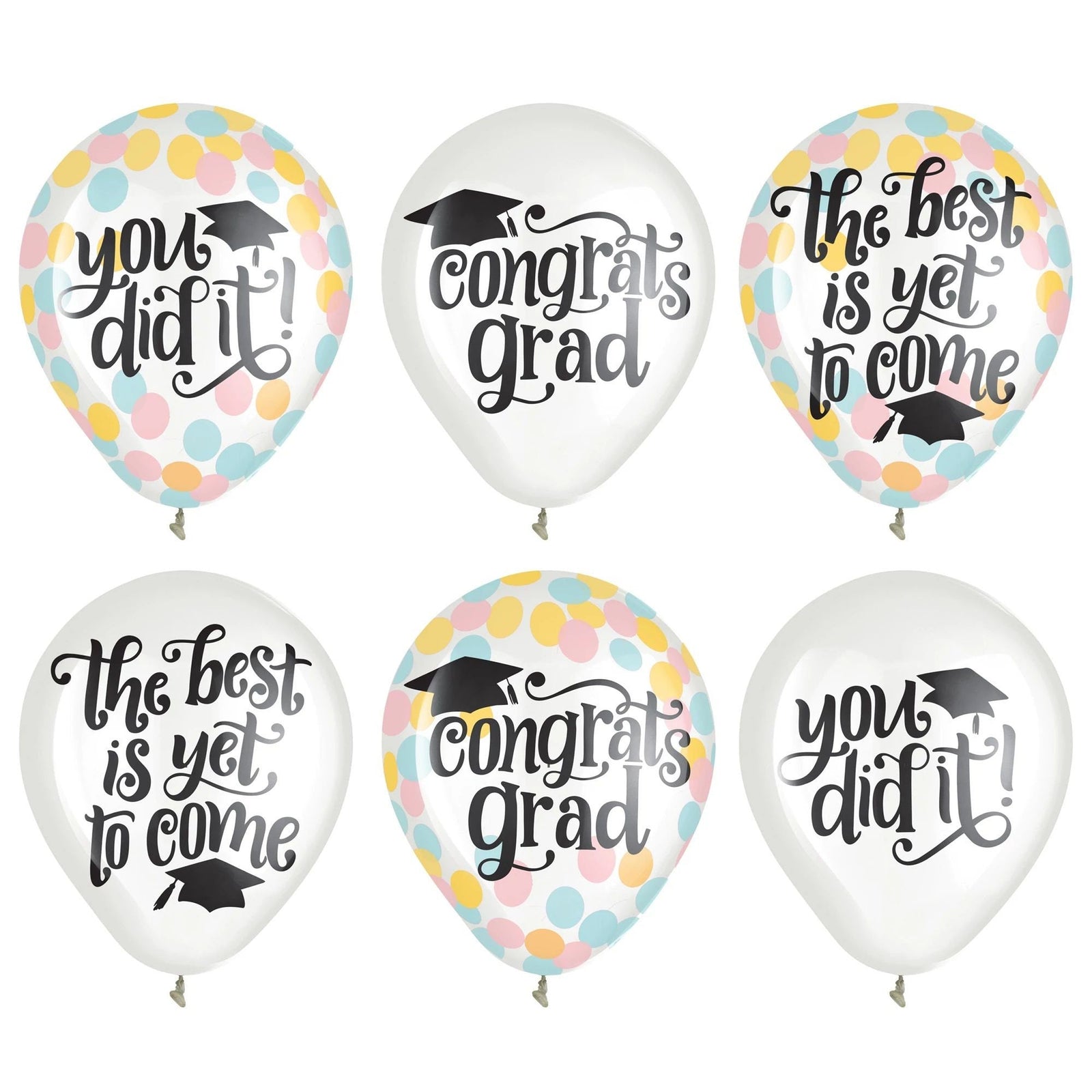 6 Graduation Pastel Confetti Balloons - Stesha Party