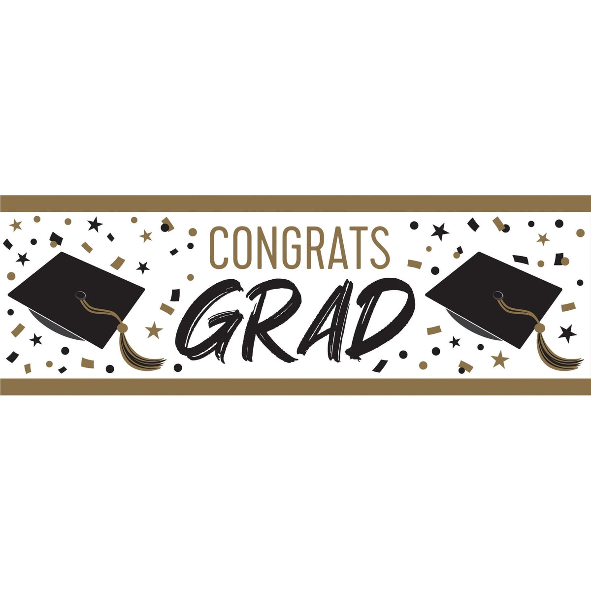 60&quot; Black &amp; Gold Congrats Grad Party Banner - Stesha Party