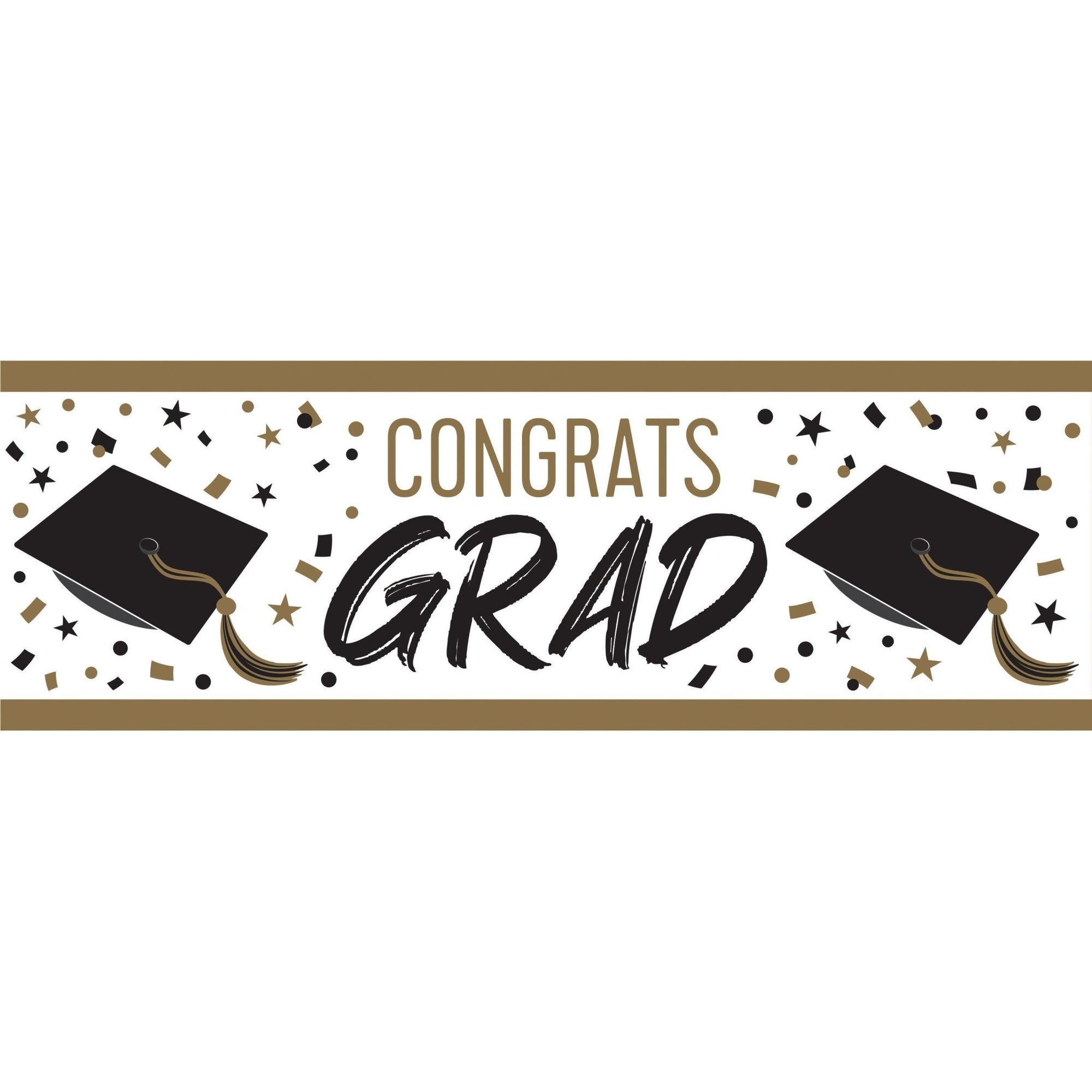 60" Black & Gold Congrats Grad Party Banner - Stesha Party