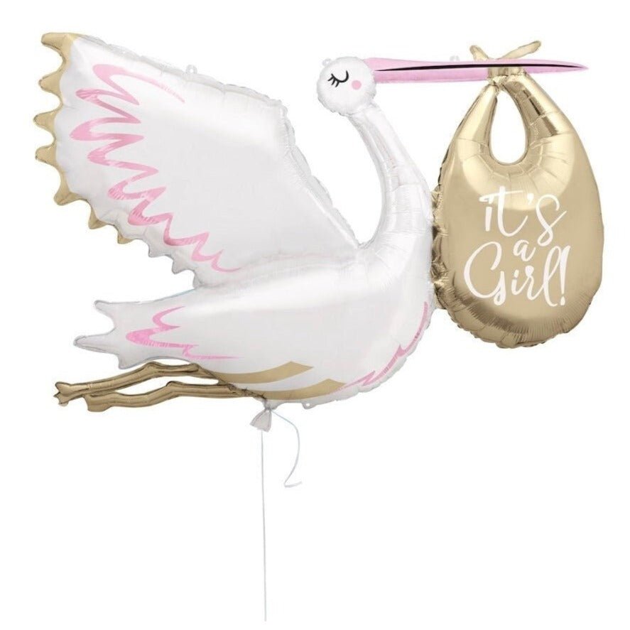 62" Pink & Gold Stork "It's A Girl!" Balloon - Stesha Party