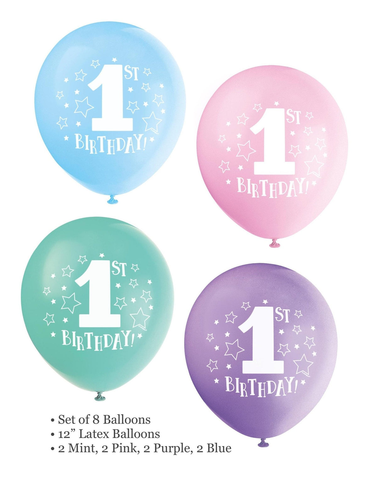 8 First Birthday Balloons - Stesha Party