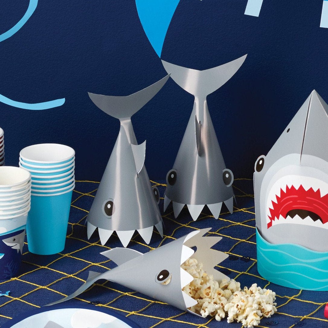 8 Shark Birthday Party Hats - Stesha Party