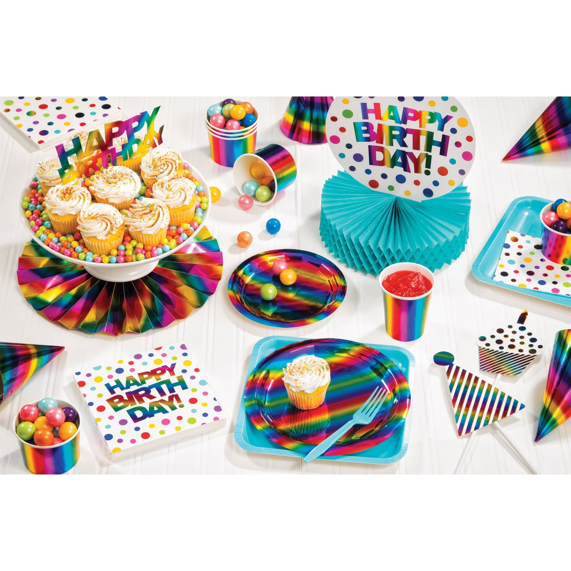 9" Rainbow Foil Paper Plates - Stesha Party