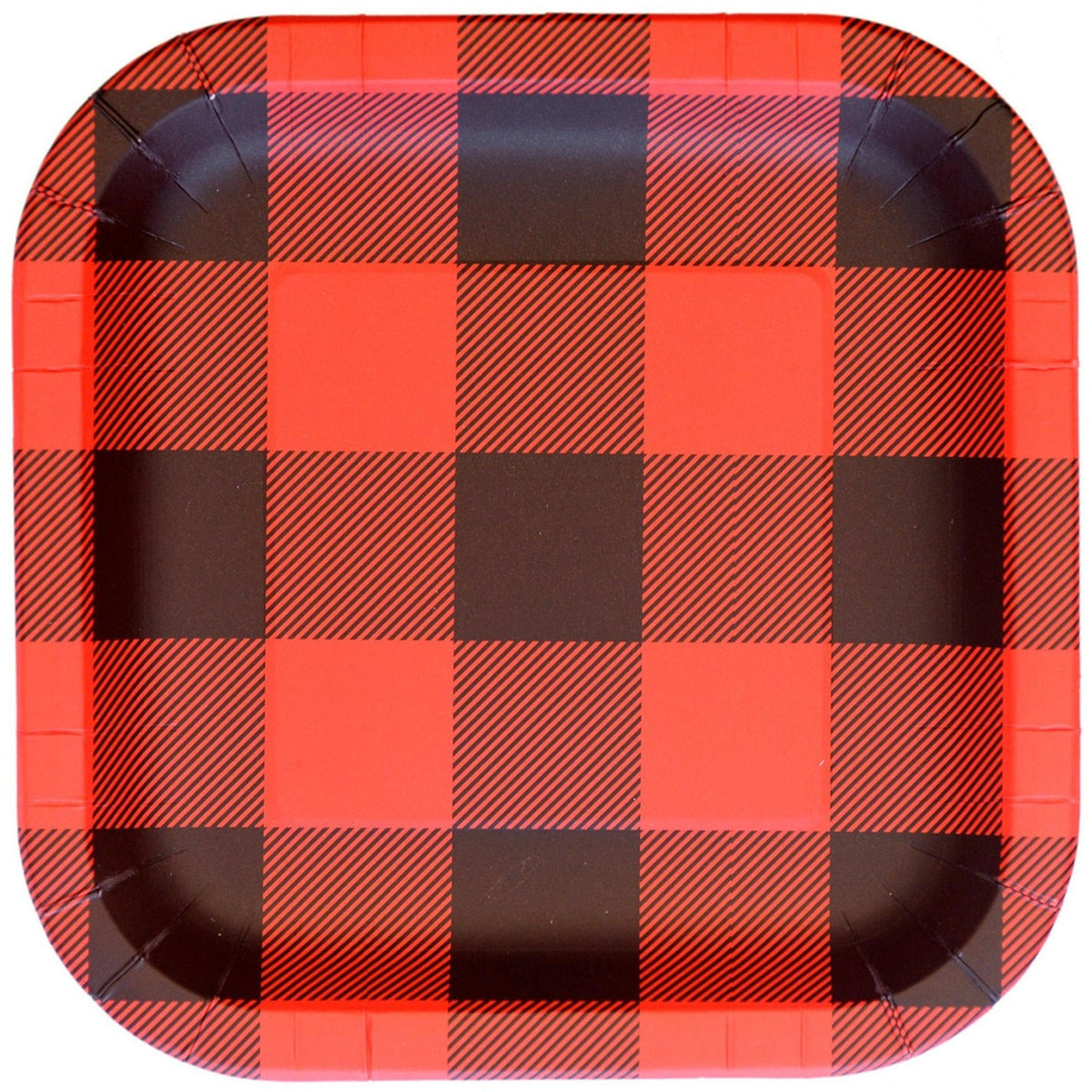 9&quot; Red &amp; Black Buffalo Plaid Square Plates - Stesha Party