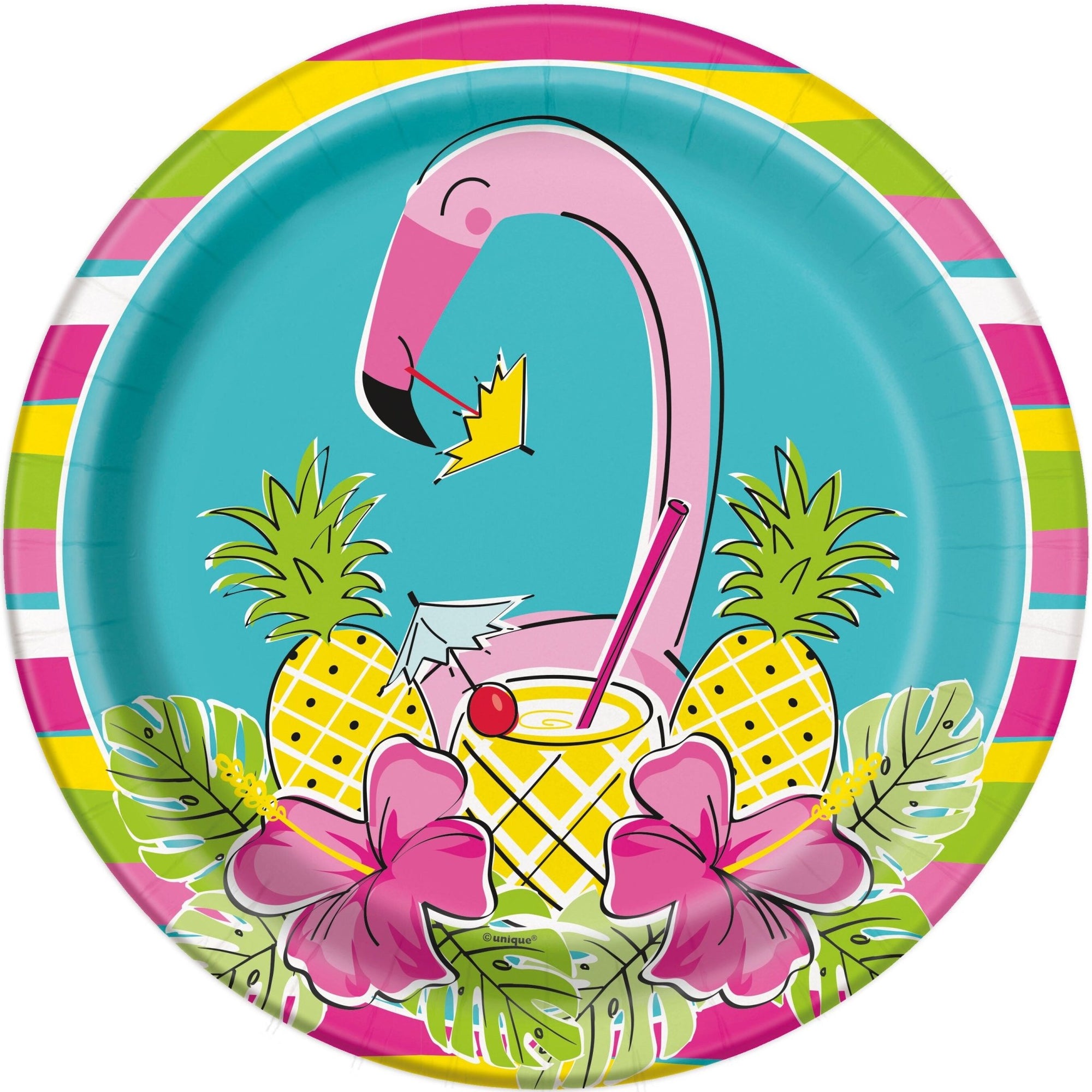 9" Tropical Pink Flamingo Party Plates - Stesha Party