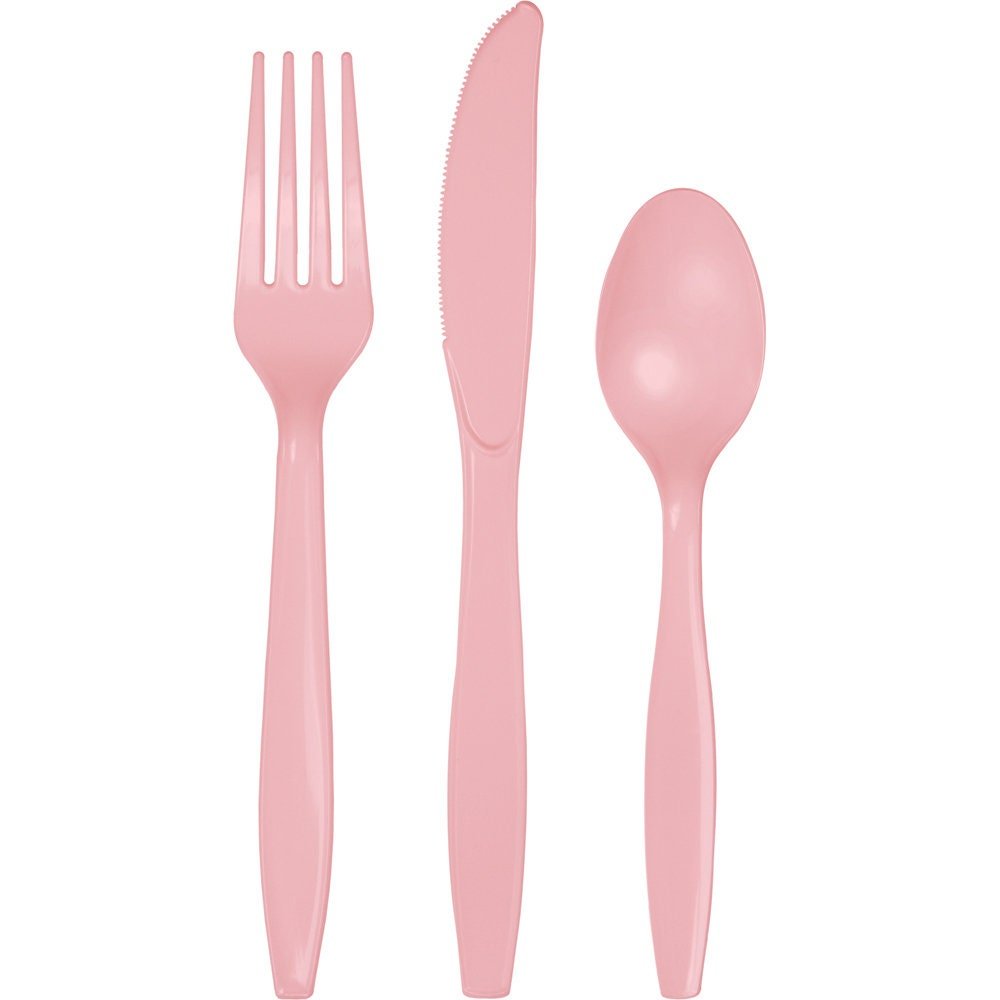 96 Sets Light Pink Cutlery Utensils - Stesha Party