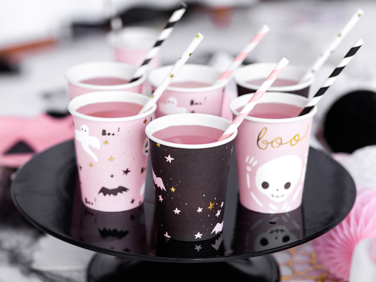 9oz Pink &amp; Black Halloween Ghost Party Cups - Stesha Party