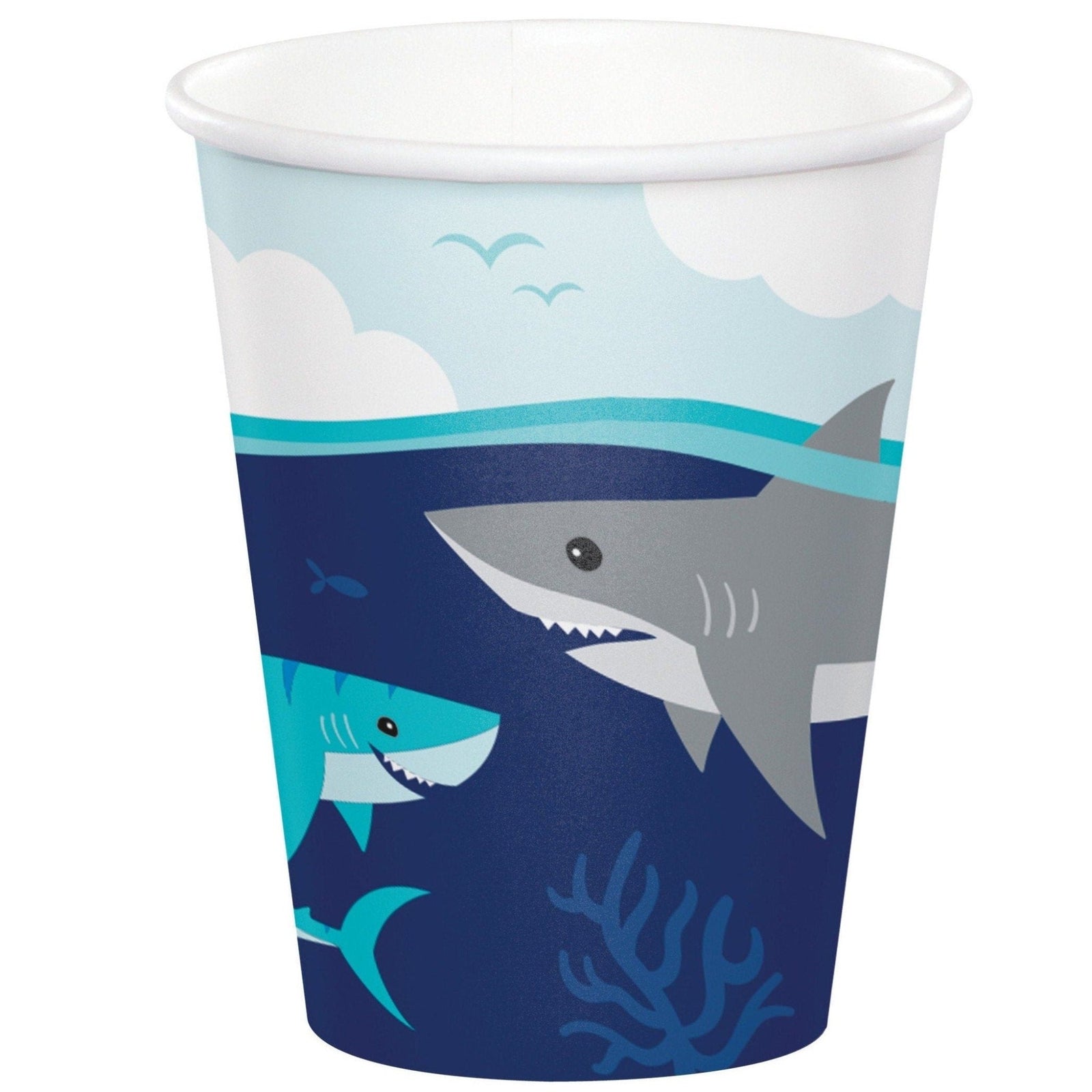 9oz Shark Birthday Party Cups - Stesha Party