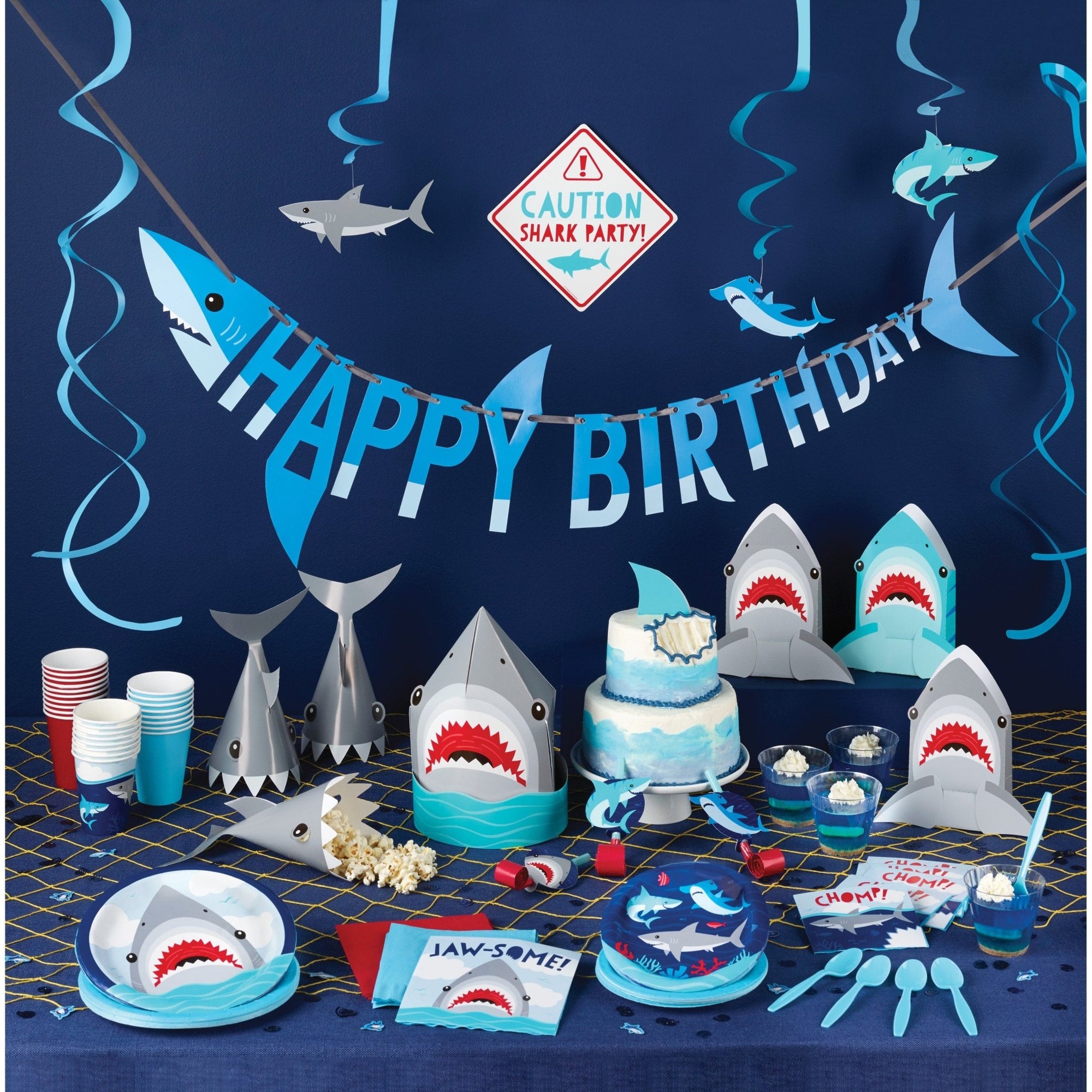 9oz Shark Birthday Party Cups - Stesha Party