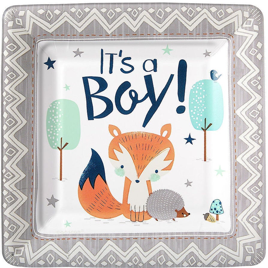 Baby Boy Fox &quot;It&#39;s a Boy&quot; Plates - Stesha Party