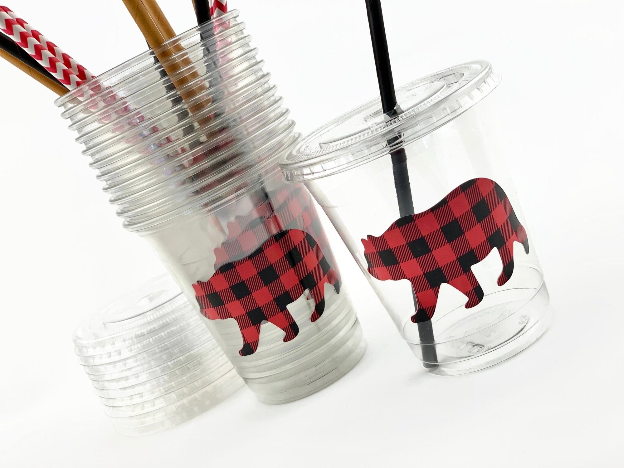 Bear Buffalo Plaid Party Cups - Stesha Party