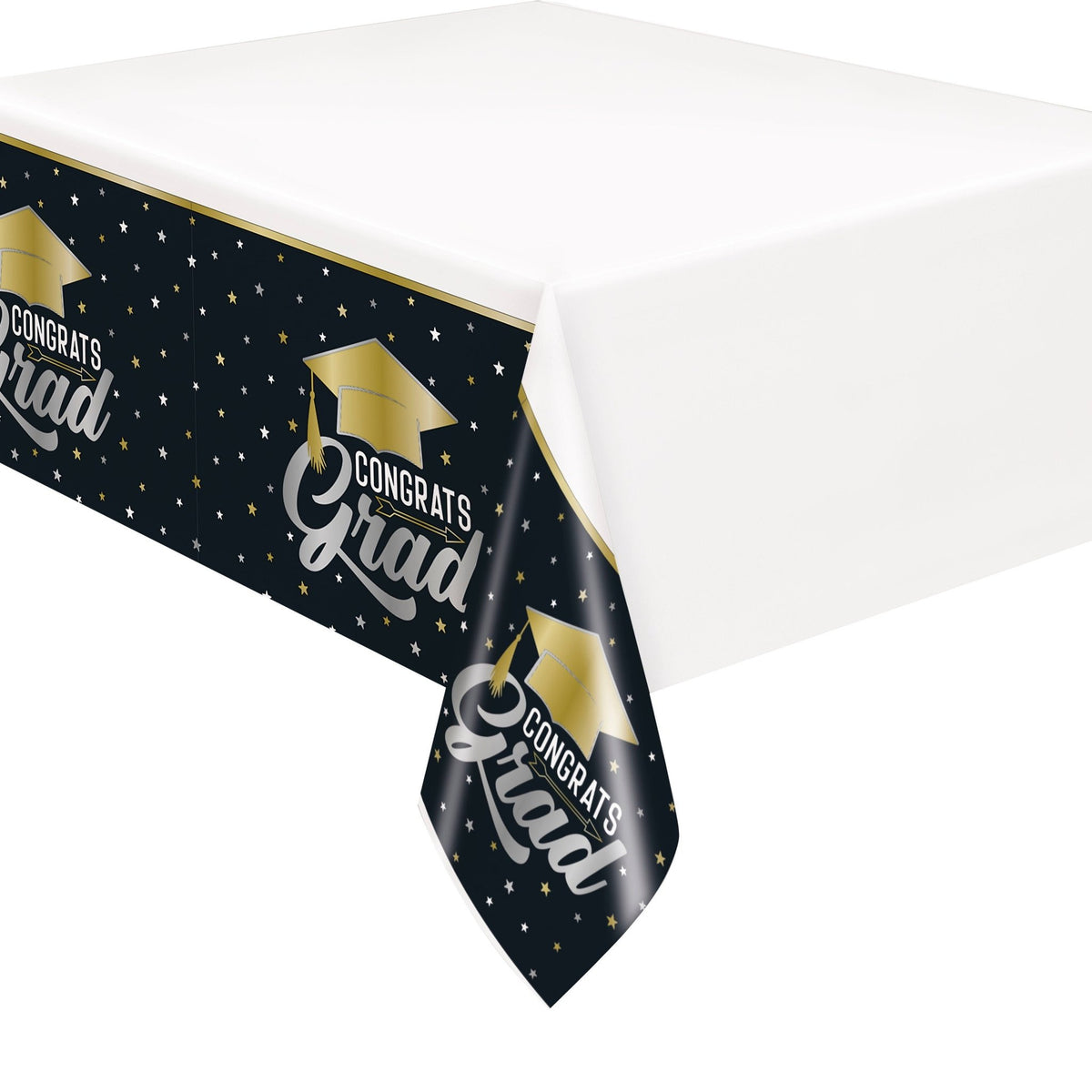 Black &amp; Gold Congrats Grad Tablecloth - Stesha Party