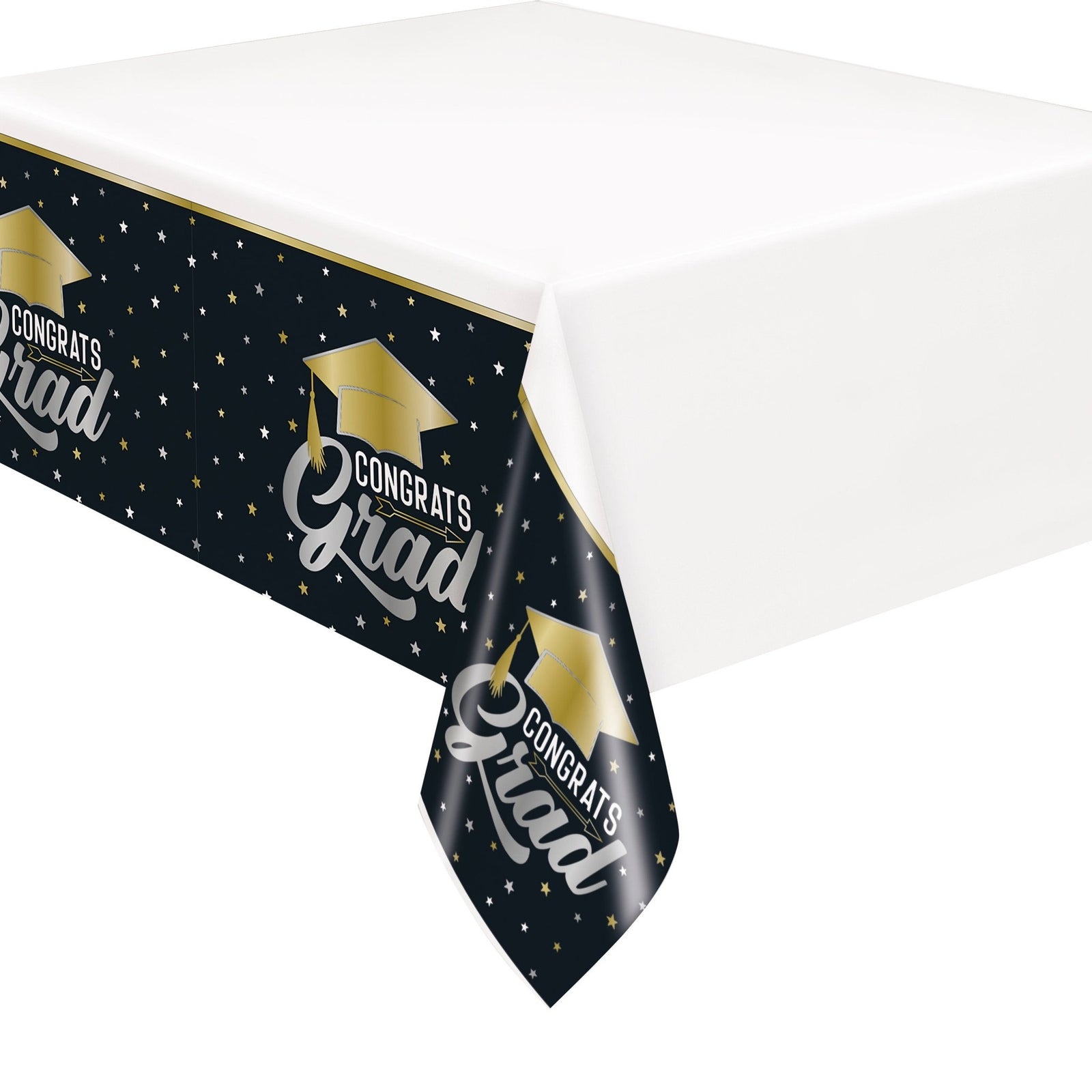 Black & Gold Congrats Grad Tablecloth - Stesha Party