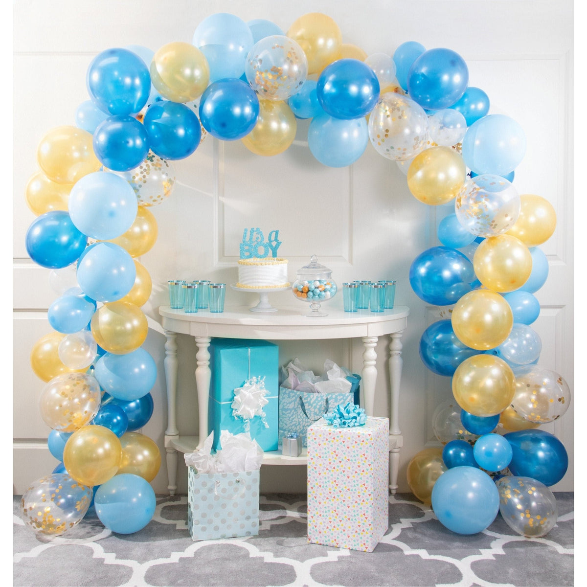 Blue &amp; Gold Balloon Arch - Stesha Party