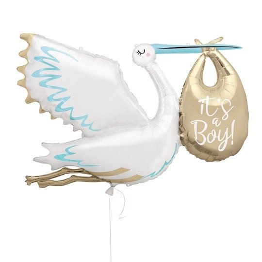 Blue & Gold "It's A Boy!" 62" Stork Balloon - Stesha Party