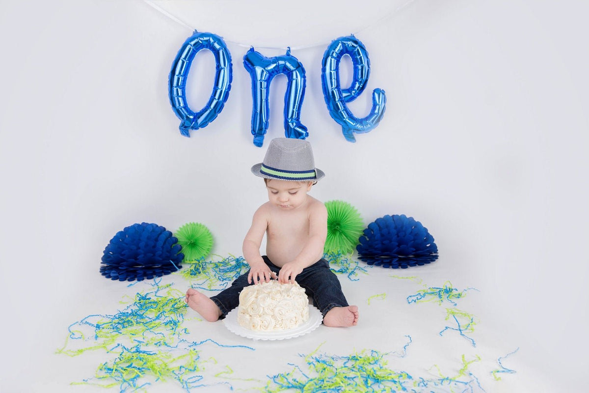 Blue &quot;One&quot; Balloon Banner - Stesha Party