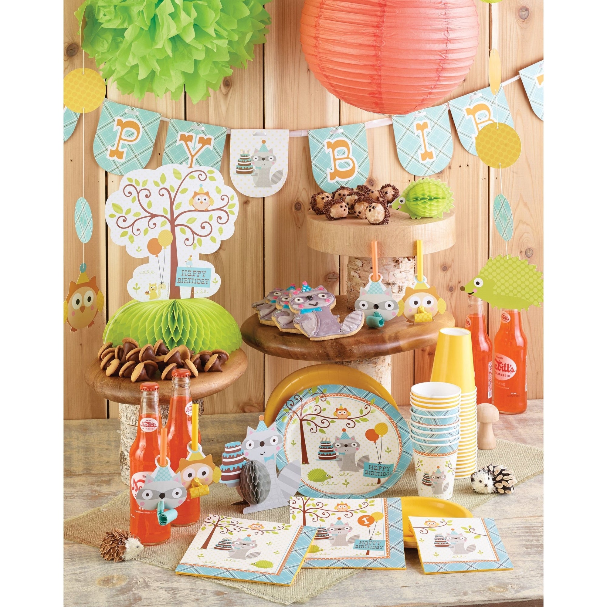 Blue Woodland "Happy Birthday" Plates - Stesha Party