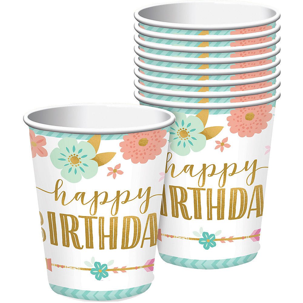 Boho "Happy Birthday" Party Cups - Stesha Party