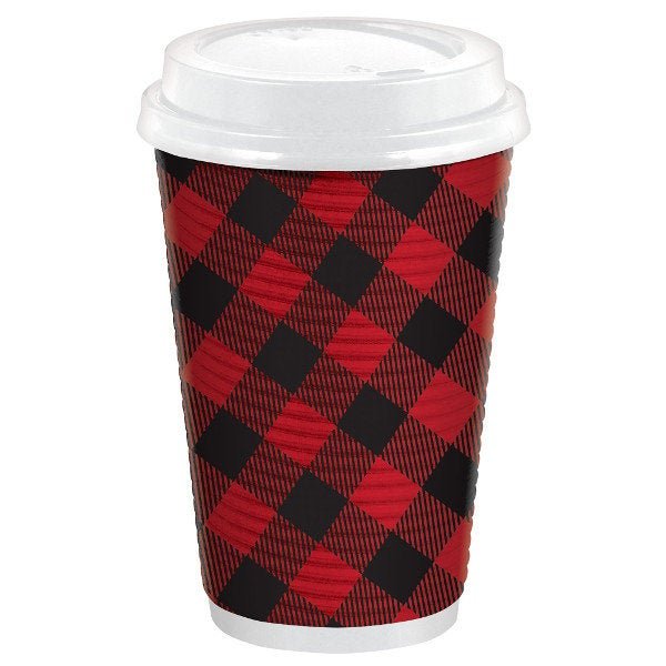 Buffalo Plaid Coffee Cups with Lids - Stesha Party