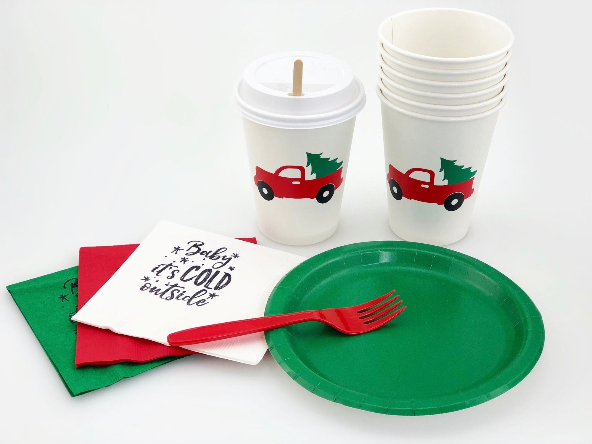 Christmas Red Truck Paper Cups - Stesha Party