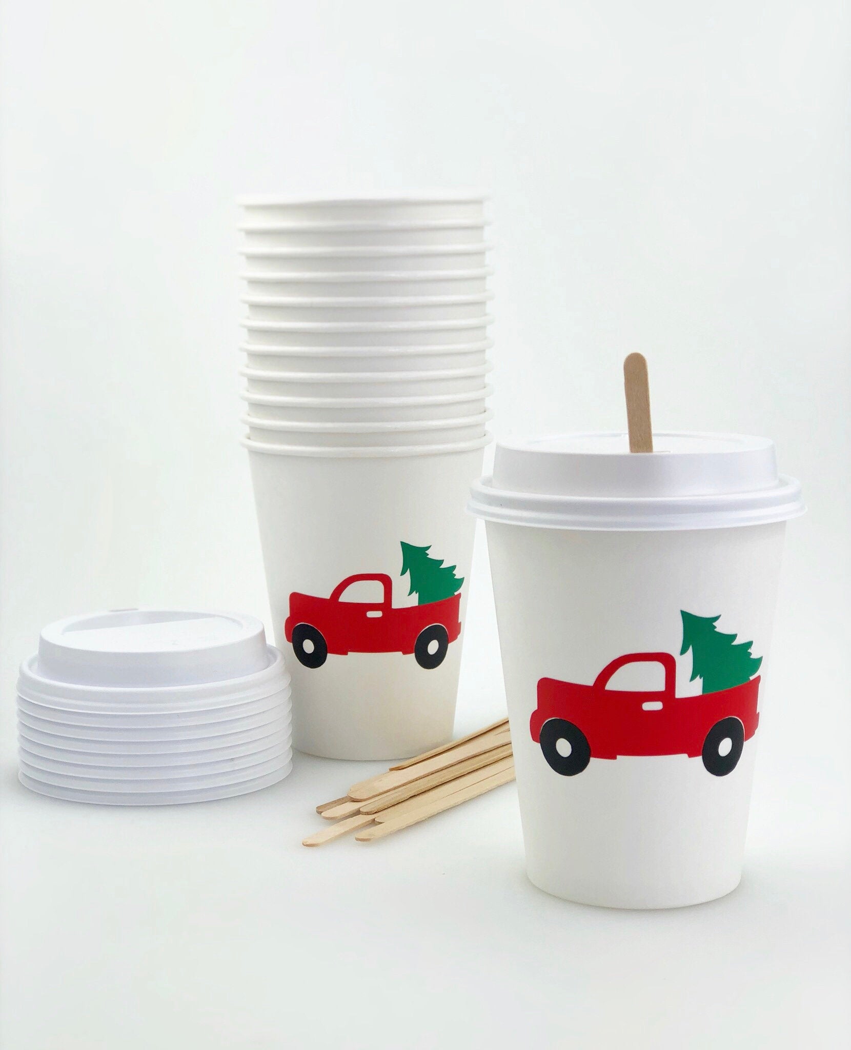 Christmas Red Truck Paper Cups - Stesha Party