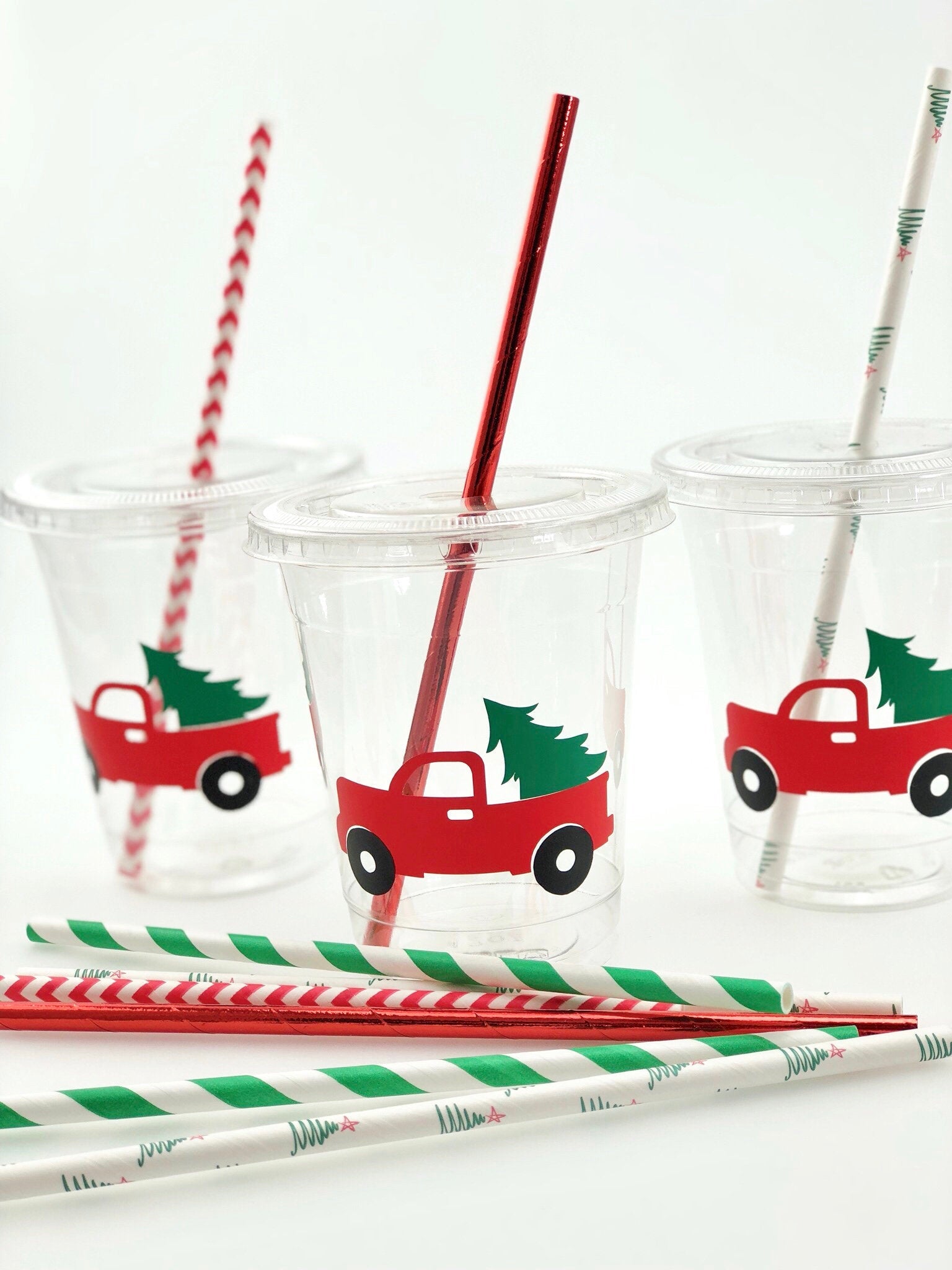 Christmas Red Truck Tree Plastic Cups - Stesha Party