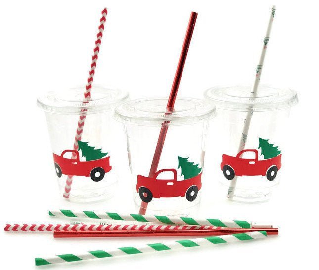 Christmas Red Truck Tree Plastic Cups - Stesha Party