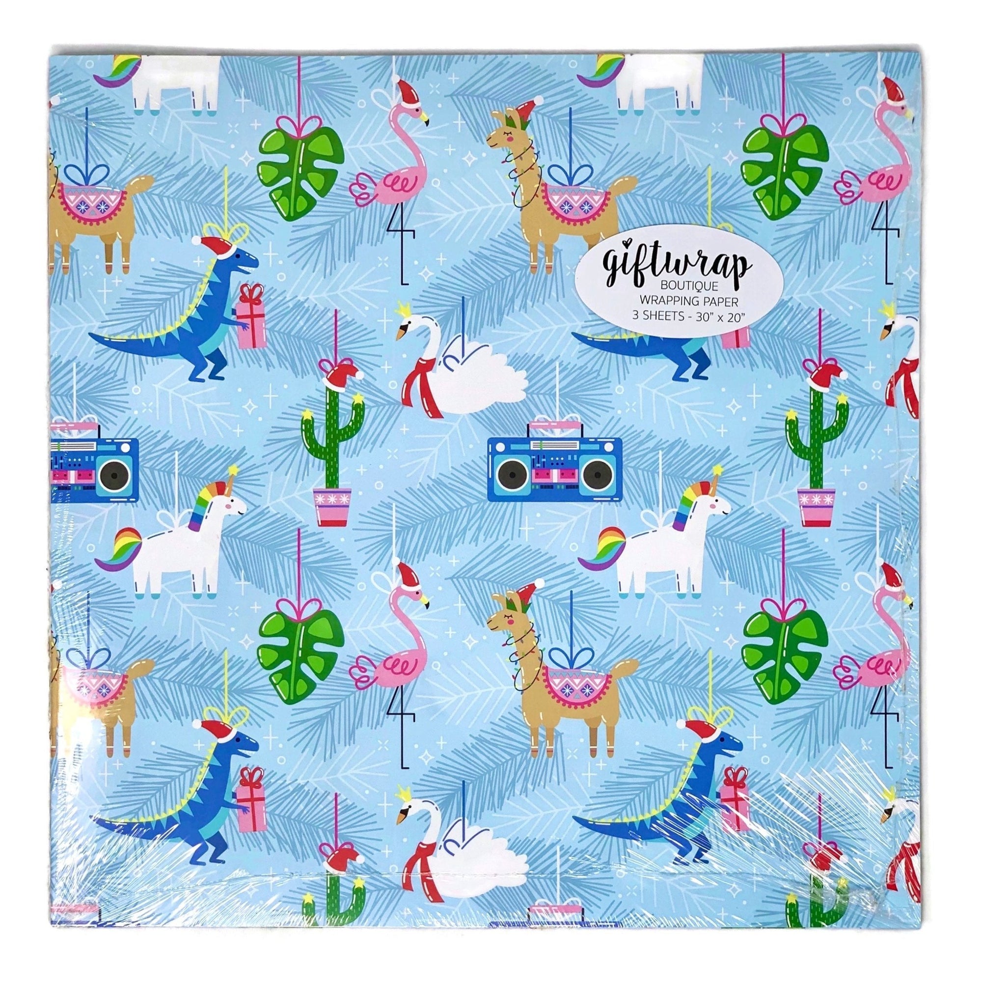 Christmas Wrapping Paper With Unicorns, Llamas & Dinosaurs - Stesha Party