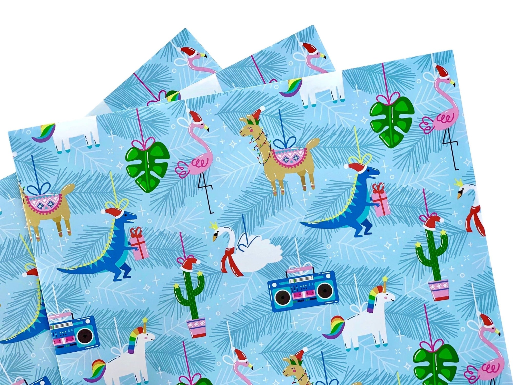 Christmas Wrapping Paper With Unicorns, Llamas & Dinosaurs - Stesha Party