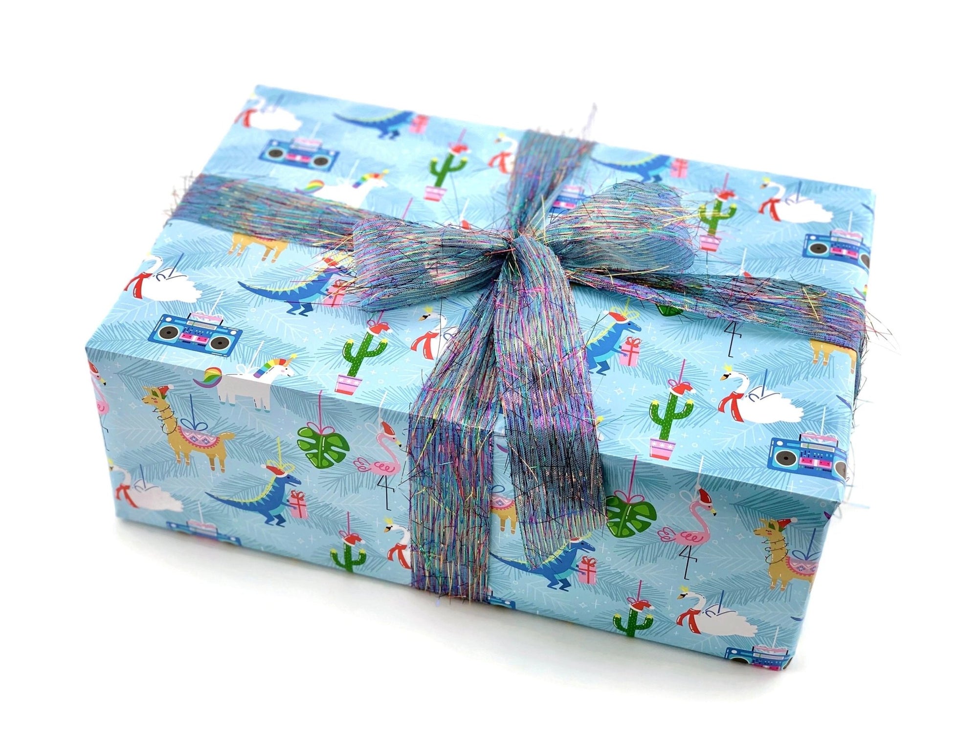 Christmas Wrapping Paper With Unicorns, Llamas & Dinosaurs - Stesha Party