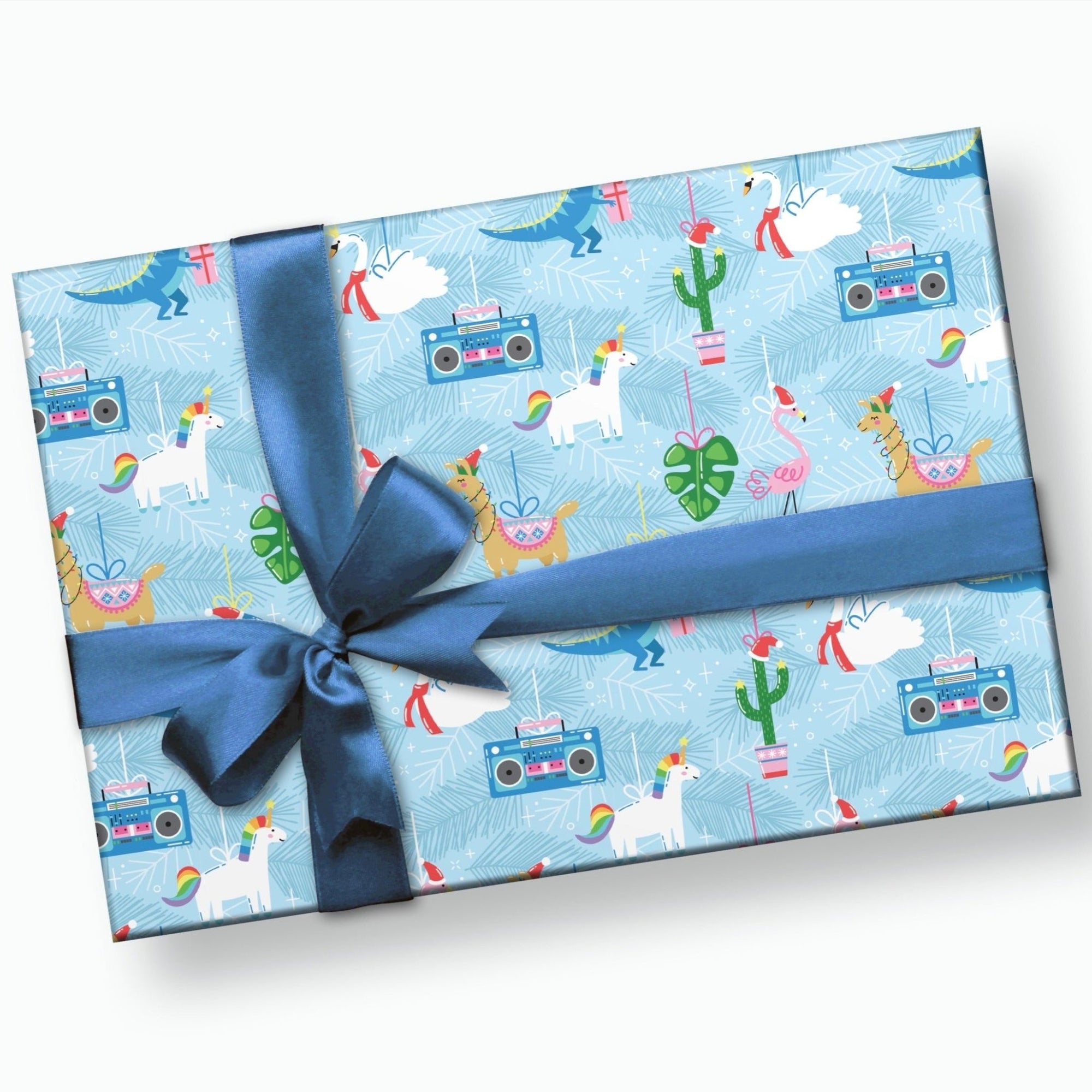 Christmas Wrapping Paper With Unicorns, Llamas & Dinosaurs - Stesha Party