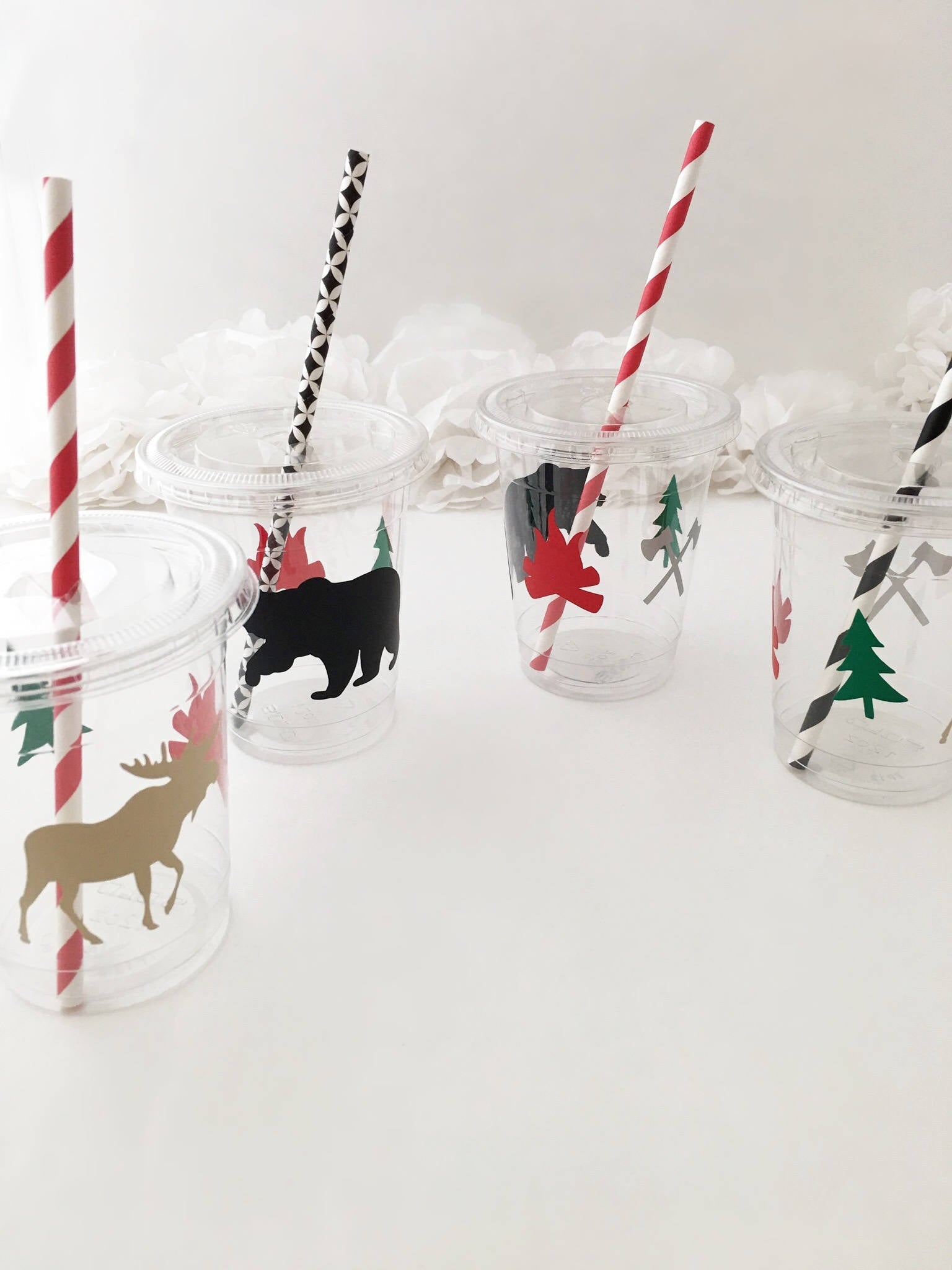 Clear Lidded Lumberjack Party Cup Set - Stesha Party