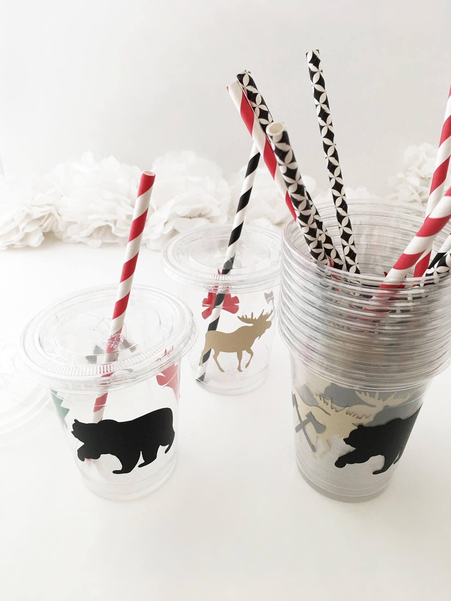 Clear Lidded Lumberjack Party Cup Set - Stesha Party