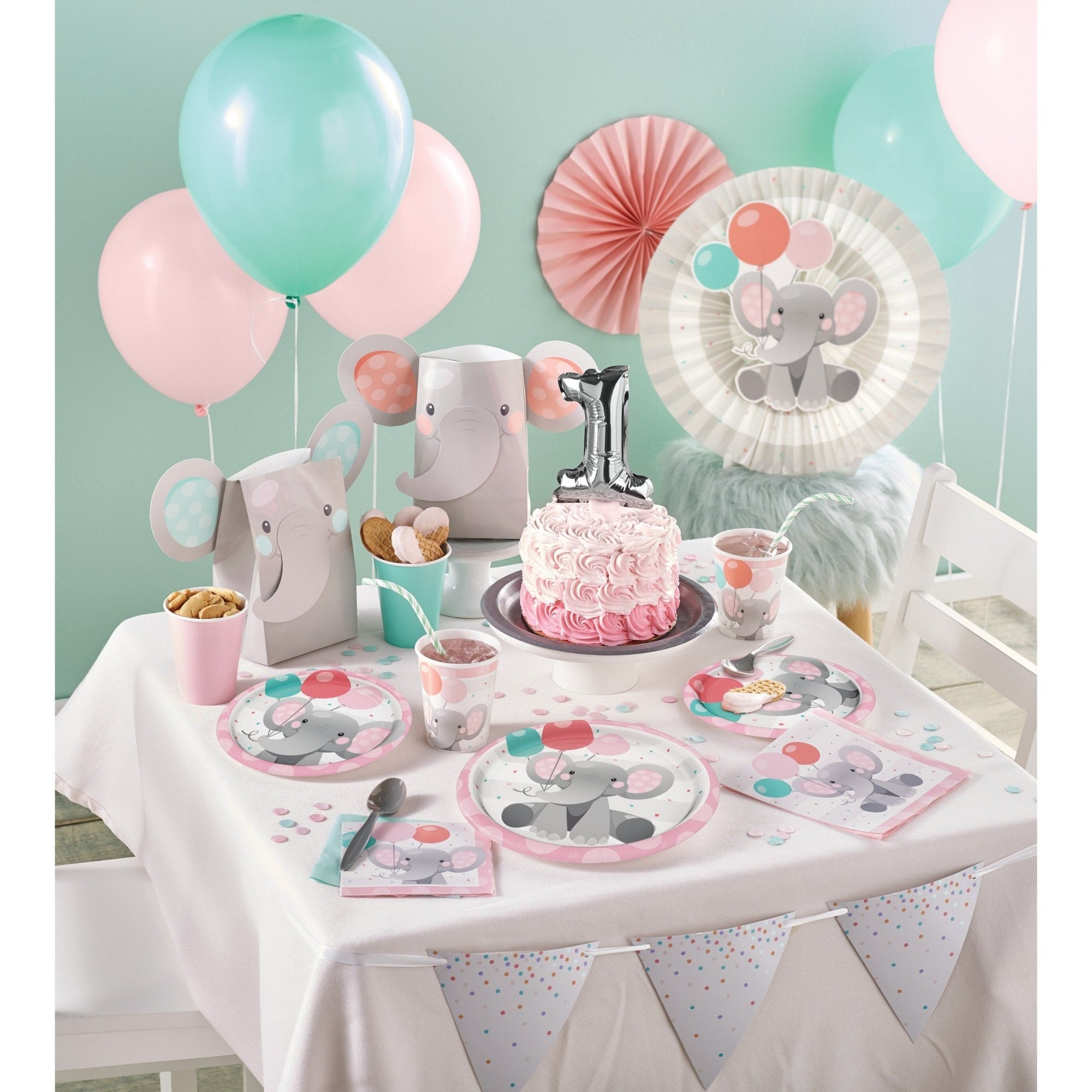 Customizable Pink Elephant Birthday or Baby Shower Banner - Stesha Party