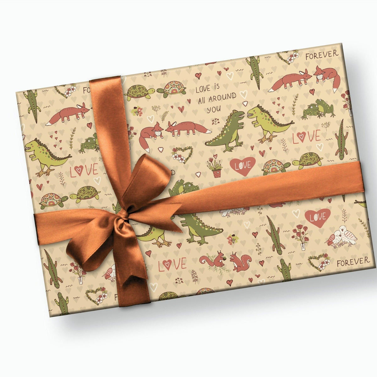 Dinosaur, Alligator, Fox, Animals in Love Gift Wrap - Stesha Party