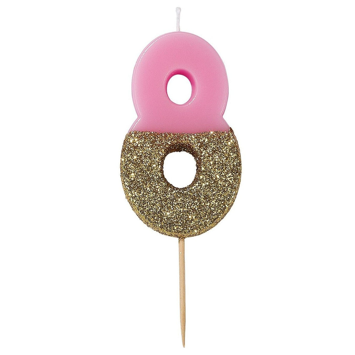 Eight Pink &amp; Gold Glitter Candle - Stesha Party