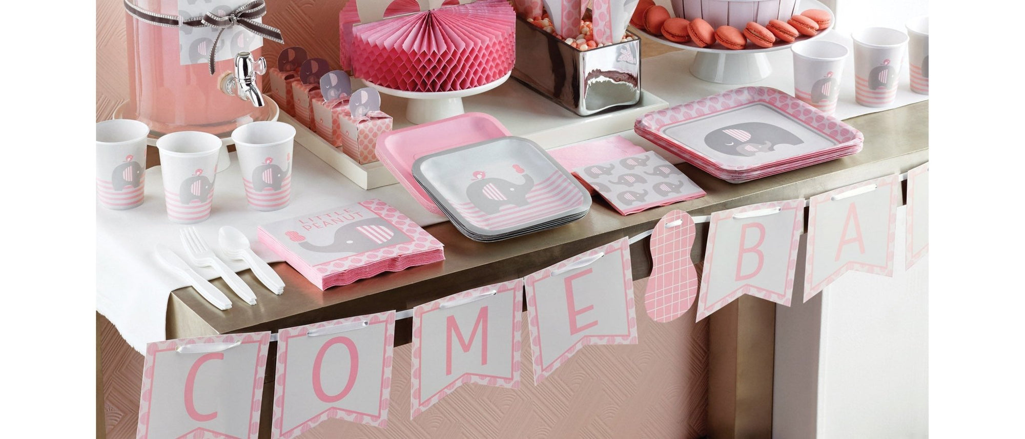 Elephant "Welcome Baby" Banner in Pink - Stesha Party