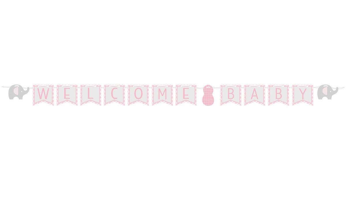 Elephant &quot;Welcome Baby&quot; Banner in Pink - Stesha Party