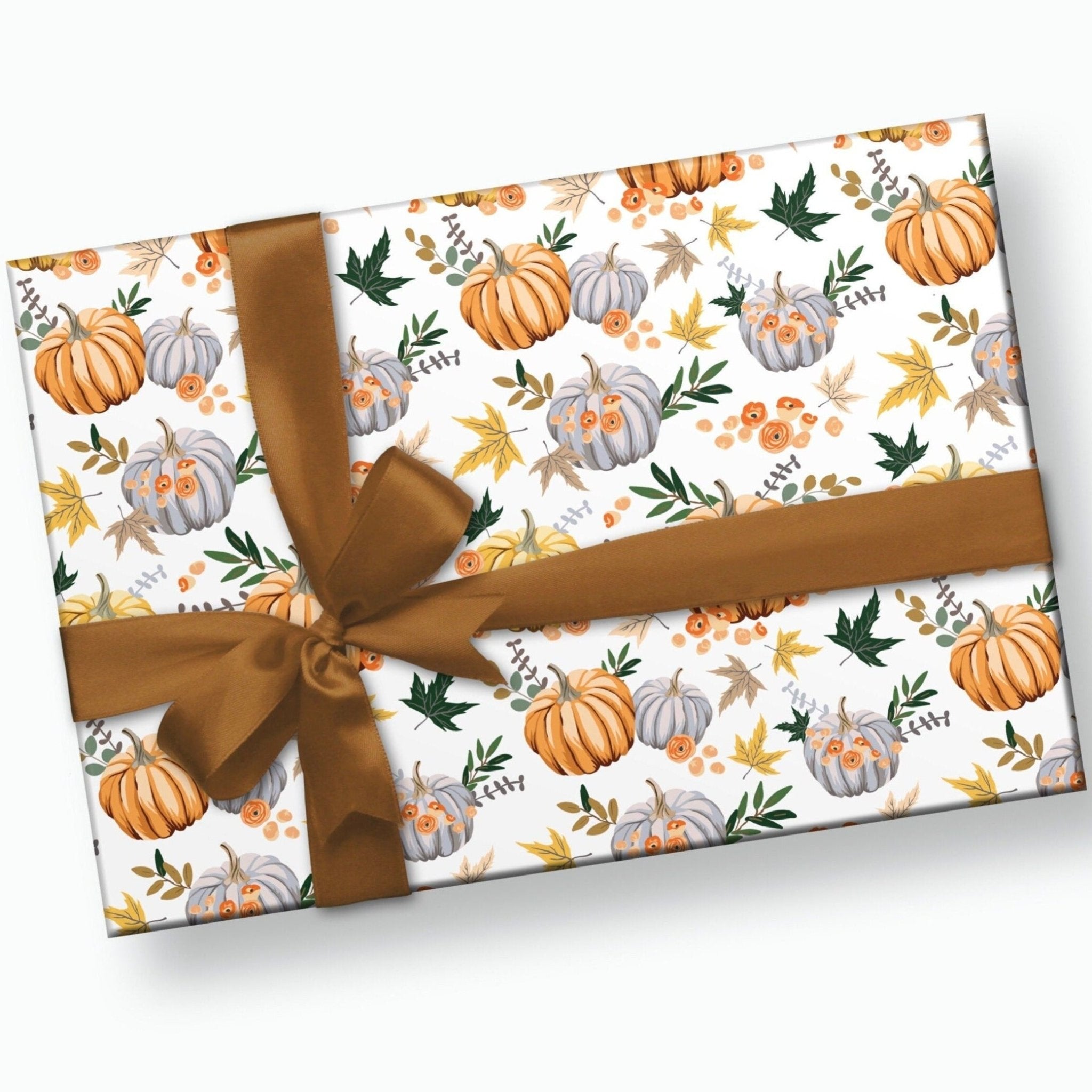 WRAPAHOLIC Wrapping Paper Sheet - Maple Leaf and Pumpkin Autumn Design for Fall Celebrating, Birthday, Holiday, Wedding, Baby Shower - 1 Roll