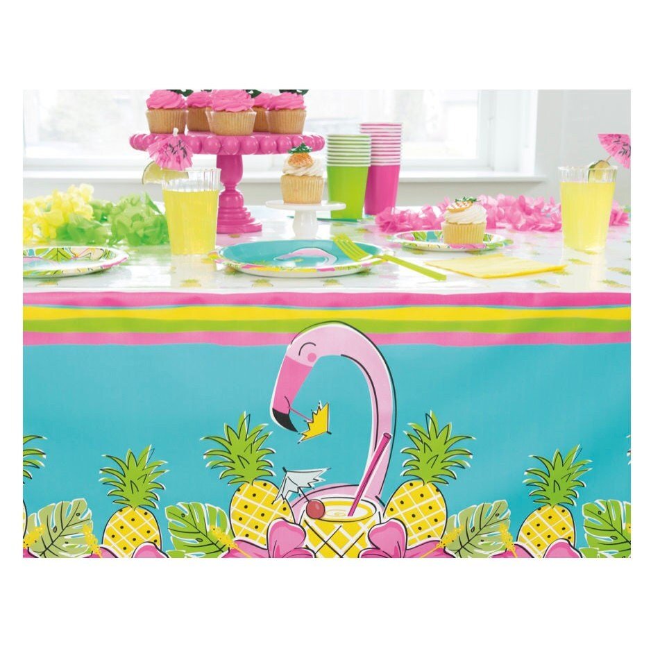 Flamingo Pineapple Plastic Tablecloth - Stesha Party