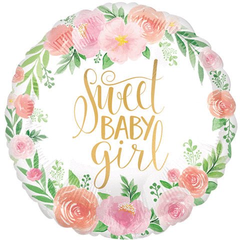 Floral Baby Balloon &quot;Sweet Baby Girl&quot; - Stesha Party