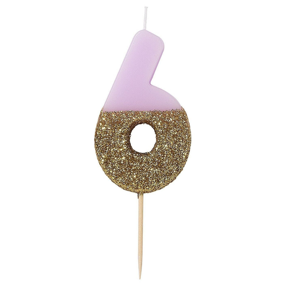 Gold and Pink &quot;6&quot; Candle - Stesha Party