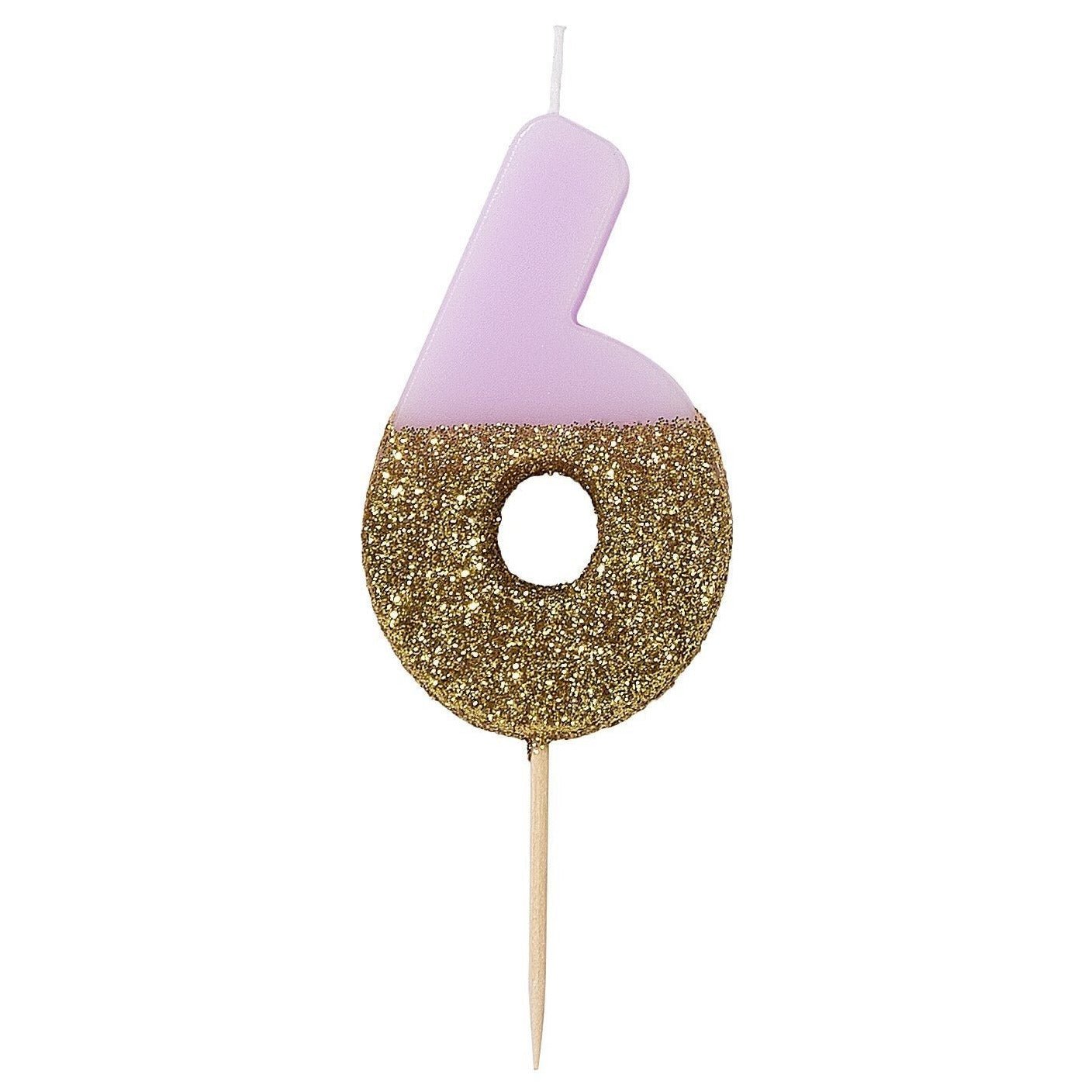 Gold and Pink "6" Candle - Stesha Party