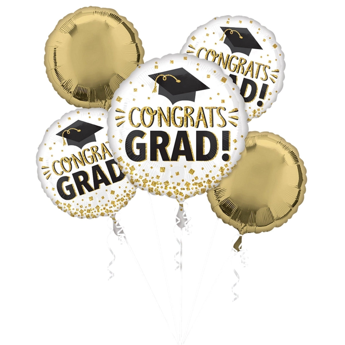 Gold &amp; Black Congrats Grad Balloon Bouquet - Stesha Party