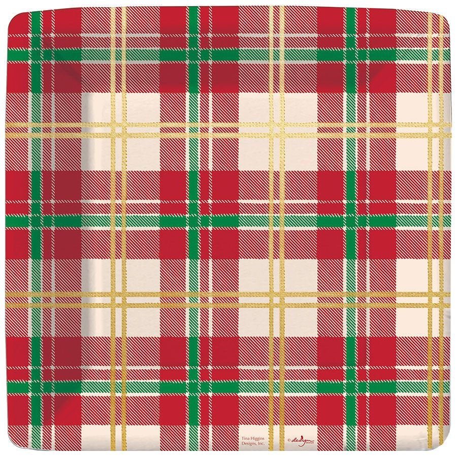 Gold Foil Plaid Holiday Plates - Stesha Party